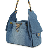 Chanel Small 25 Hobo Bag Blue Washed Denim Antique Gold Hardware - Thumbnail View 3