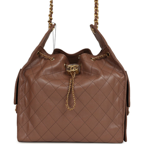 Chanel Medium 25 Hobo Bag Brown Caviar Antique Gold Hardware