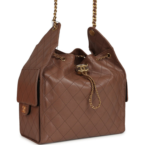 Chanel Medium 25 Hobo Bag Brown Caviar Antique Gold Hardware