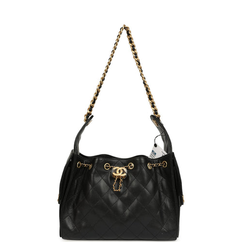 Chanel Small 25 Hobo Bag Black Caviar Antique Gold Hardware