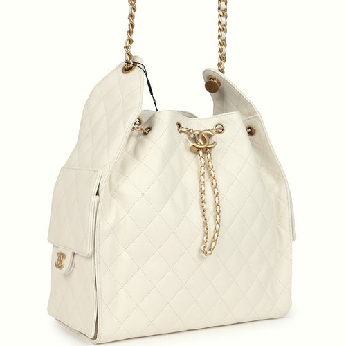 Chanel Medium 25 Hobo Bag White Caviar Antique Gold Hardware