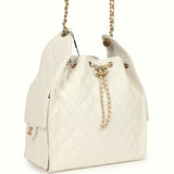 Chanel Medium 25 Hobo Bag White Caviar Antique Gold Hardware