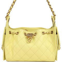 Chanel Mini 25 Hobo Bag Light Yellow Caviar Antique Gold Hardware