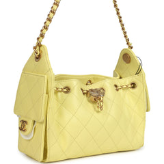Chanel Mini 25 Hobo Bag Light Yellow Caviar Antique Gold Hardware