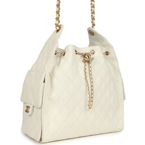 Chanel Medium 25 Hobo Bag White Caviar Antique Gold Hardware
