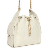 Chanel Medium 25 Hobo Bag White Caviar Antique Gold Hardware