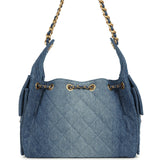 Chanel Small 25 Hobo Bag Blue Washed Denim Antique Gold Hardware