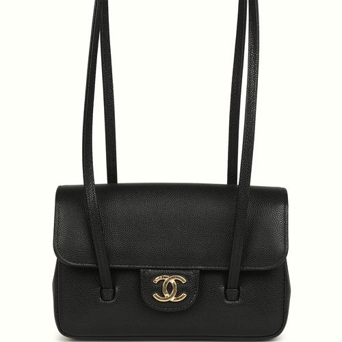 Chanel Preppy Coco Clutch with Straps Black Shiny Caviar Brushed Gold Hardware