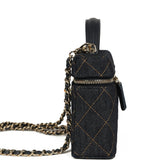 Chanel Top Handle Long Vanity Case with Chain Dark Blue Denim Light Gold Hardware