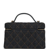 Chanel Top Handle Long Vanity Case with Chain Dark Blue Denim Light Gold Hardware