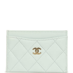 Chanel Classic Card Holder Light Blue Caviar Gold Hardware