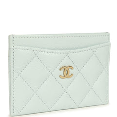 Chanel Classic Card Holder Light Blue Caviar Gold Hardware