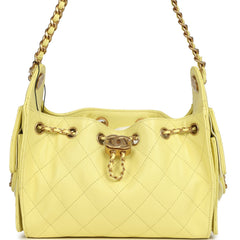 Chanel Mini 25 Hobo Bag Light Yellow Caviar Antique Gold Hardware