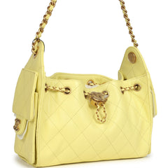 Chanel Mini 25 Hobo Bag Light Yellow Caviar Antique Gold Hardware