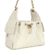 Chanel Small 25 Hobo Bag White Caviar Antique Gold Hardware
