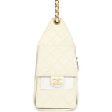 Chanel Small 25 Hobo Bag White Caviar Antique Gold Hardware