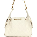 Chanel Small 25 Hobo Bag White Caviar Antique Gold Hardware
