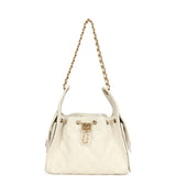Chanel Small 25 Hobo Bag White Caviar Antique Gold Hardware