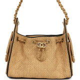 Chanel Mini 25 Hobo Bag Beige Raffia and Black Calfskin Antique Gold Hardware - Thumbnail View 1