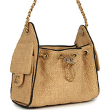 Chanel Mini 25 Hobo Bag Beige Raffia and Black Calfskin Antique Gold Hardware - Thumbnail View 2
