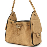 Chanel Mini 25 Hobo Bag Beige Raffia and Black Calfskin Antique Gold Hardware - Thumbnail View 5
