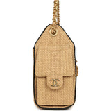 Chanel Mini 25 Hobo Bag Beige Raffia and Black Calfskin Antique Gold Hardware - Thumbnail View 3