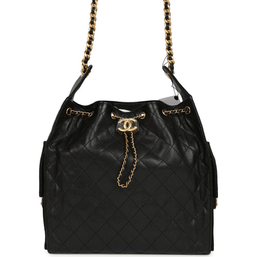 Chanel Medium 25 Hobo Bag Black Caviar Antique Gold Hardware