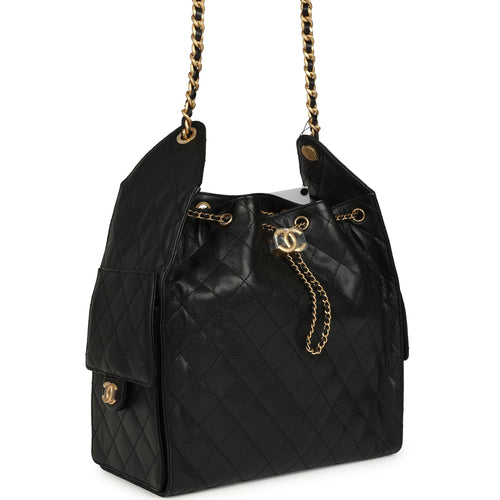 Chanel Medium 25 Hobo Bag Black Caviar Antique Gold Hardware