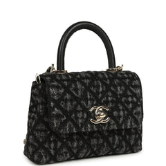 Chanel Nano Coco Top Handle Flap Bag Black Washed Denim Light Gold Hardware