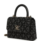 Chanel Nano Coco Top Handle Flap Bag Black Washed Denim Light Gold Hardware