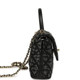 Chanel Nano Coco Top Handle Flap Bag Black Washed Denim Light Gold Hardware