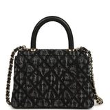 Chanel Nano Coco Top Handle Flap Bag Black Washed Denim Light Gold Hardware