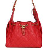 Chanel Small 25 Hobo Bag Dark Red Caviar Antique Gold Hardware