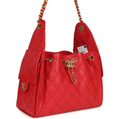 Chanel Small 25 Hobo Bag Dark Red Caviar Antique Gold Hardware