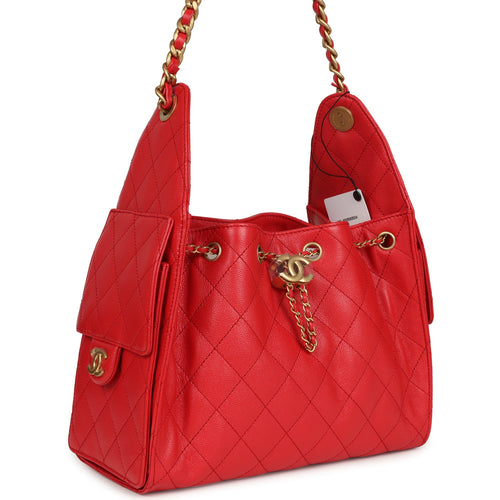 Chanel Small 25 Hobo Bag Dark Red Caviar Antique Gold Hardware