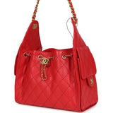 Chanel Small 25 Hobo Bag Dark Red Caviar Antique Gold Hardware
