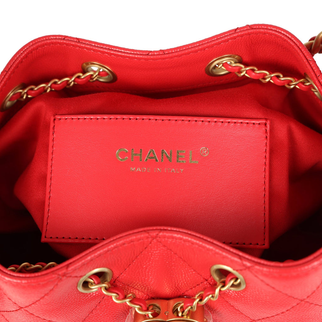 Chanel Small 25 Hobo Bag Red Caviar Antique Gold Hardware