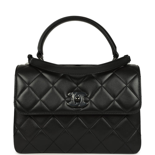 Chanel Medium Trendy CC Top Handle Flap So Bag Black Lambskin Black Hardware
