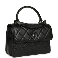 Chanel Medium Trendy CC Top Handle Flap So Bag Black Lambskin Black Hardware