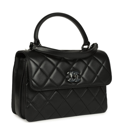 Chanel Medium Trendy CC Top Handle Flap So Bag Black Lambskin Black Hardware