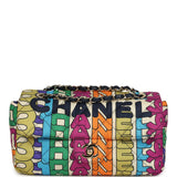 Pre-owned Chanel Medium Logo Flap Bag Rainbow Multicolored Printed Nylon Light Gold Hardware
