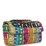 Pre-owned Chanel Medium Logo Flap Bag Rainbow Multicolored Printed Nylon Light Gold Hardware
