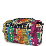 Pre-owned Chanel Medium Logo Flap Bag Rainbow Multicolored Printed Nylon Light Gold Hardware