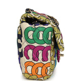 Pre-owned Chanel Medium Logo Flap Bag Rainbow Multicolored Printed Nylon Light Gold Hardware