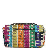 Pre-owned Chanel Medium Logo Flap Bag Rainbow Multicolored Printed Nylon Light Gold Hardware