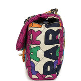 Pre-owned Chanel Medium Logo Flap Bag Rainbow Multicolored Printed Nylon Light Gold Hardware