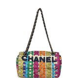 Pre-owned Chanel Medium Logo Flap Bag Rainbow Multicolored Printed Nylon Light Gold Hardware