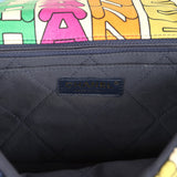 Pre-owned Chanel Medium Logo Flap Bag Rainbow Multicolored Printed Nylon Light Gold Hardware