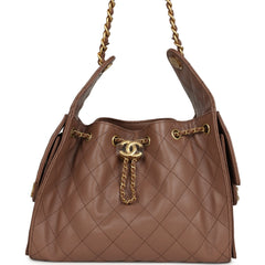 Chanel Small 25 Hobo Bag Brown Caviar Antique Gold Hardware