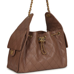 Chanel Small 25 Hobo Bag Brown Caviar Antique Gold Hardware